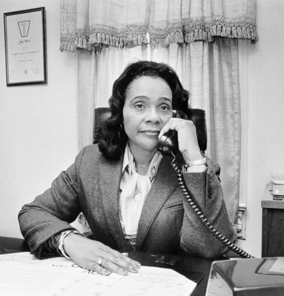 PHOTO: Coretta Scott King answers a telephone in this undated photo.