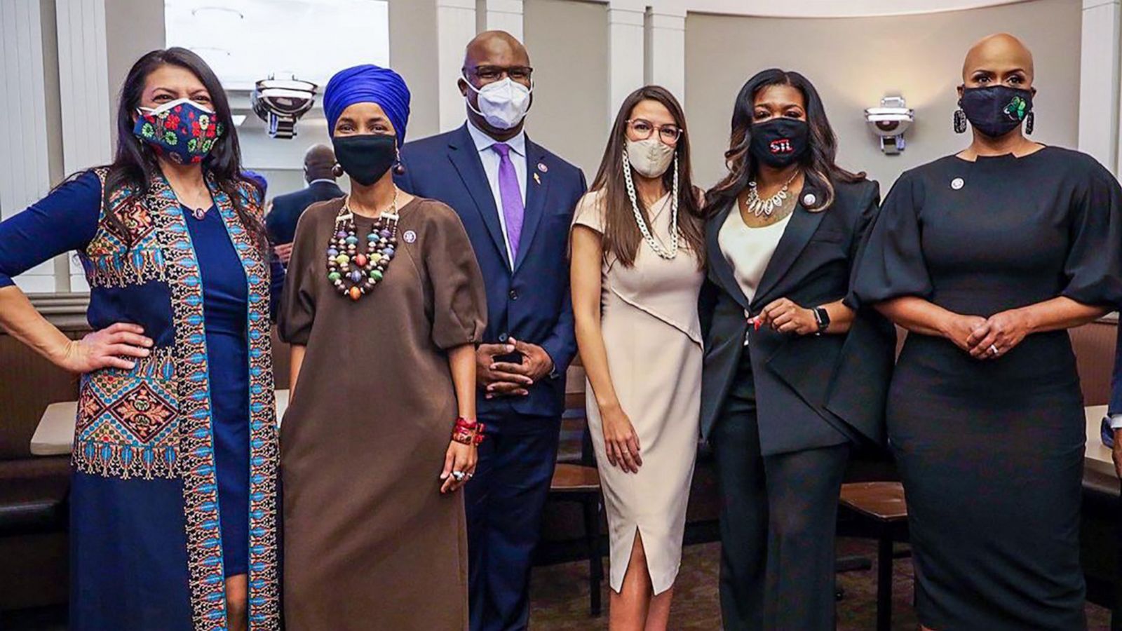 PHOTO: Rep. Rashida Tlaib, Rep. Ilhan Omar, Rep. Jamaal Bowman, Rep. Alexandria Ocasio-Cortez, Rep. Cori Bush and Rep. Ayanna Pressley are pictured in a photo shared to Rep. Bush's Instagram account on Jan. 3, 2021 with the text, "Squad up."