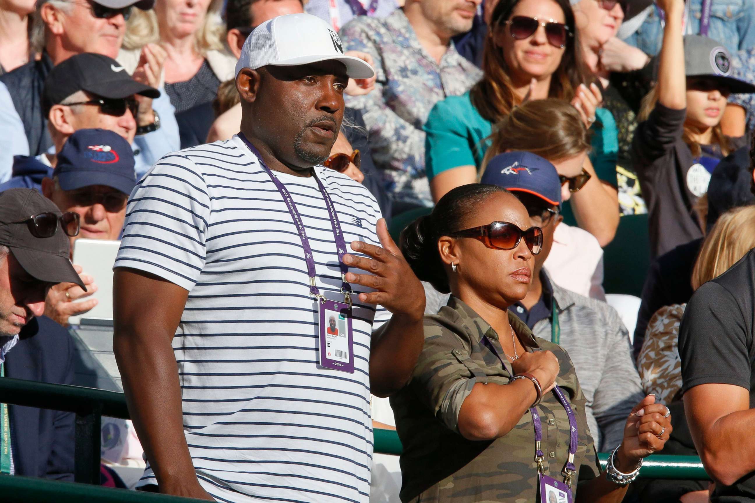 PHOTO: Corey and Candi Gauff watch their daughter Cori play at Wimbledon Tennis Championships, Day 1, The All England Lawn Tennis and Croquet Club in  London, July 1, 2019.