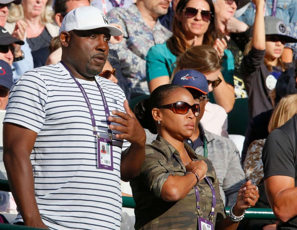 PHOTO: Corey and Candi Gauff watch their daughter Cori play at Wimbledon Tennis Championships, Day 1, The All England Lawn Tennis and Croquet Club in London, July 1, 2019.