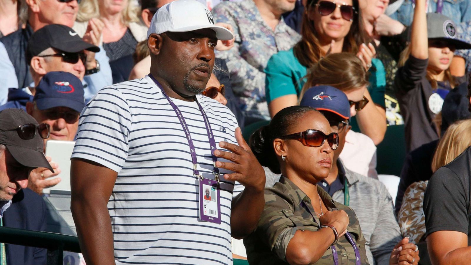 PHOTO: Corey and Candi Gauff watch their daughter Cori play at Wimbledon Tennis Championships, Day 1, The All England Lawn Tennis and Croquet Club in London, July 1, 2019.