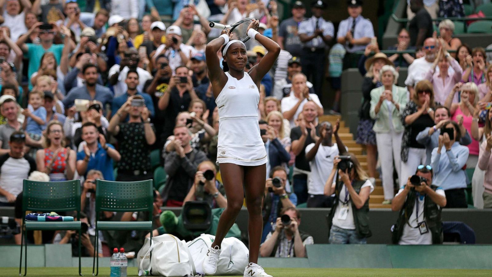 PHOTO: United States' Cori "Coco" Gauff reacts after beating United States's Venus Williams in a Women's singles match during day one of the Wimbledon Tennis Championships in London, July 1, 2019.