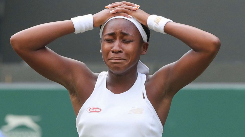 PHOTO: Cori Gauff reacts during the first round at the Wimbledon Tennis Championships, Day 1, The All England Lawn Tennis and Croquet Club, London, July 1, 2019.