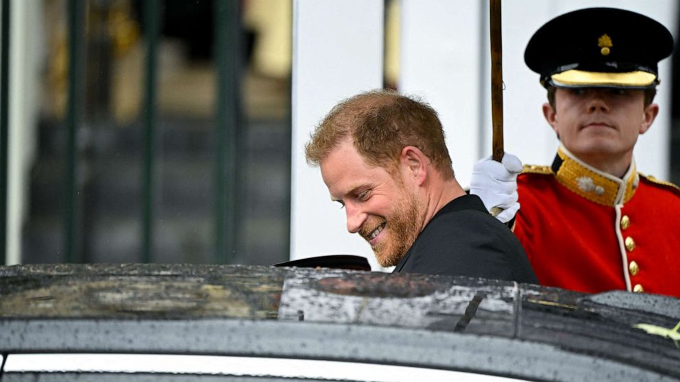 PHOTO: Britain's Prince Harry, Duke of Sussex, leaves Westminster Abbey following the coronation ceremony of Britain's King Charles and Queen Camilla, in London, May 6, 2023.