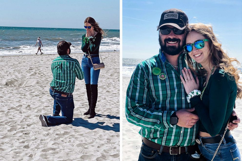 PHOTO: Carly Price, 21, and fiance Trevor Sellers, 25, are pictured on the day they became engaged in March 2020.
