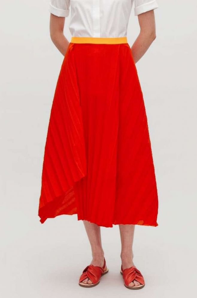 PHOTO: File this skirt under one-and-done. The outfit-making red in lightweight chiffon manages to be both office and date-night friendly. We love to see it with a clean white sneaker for the cool, casual vibe. 