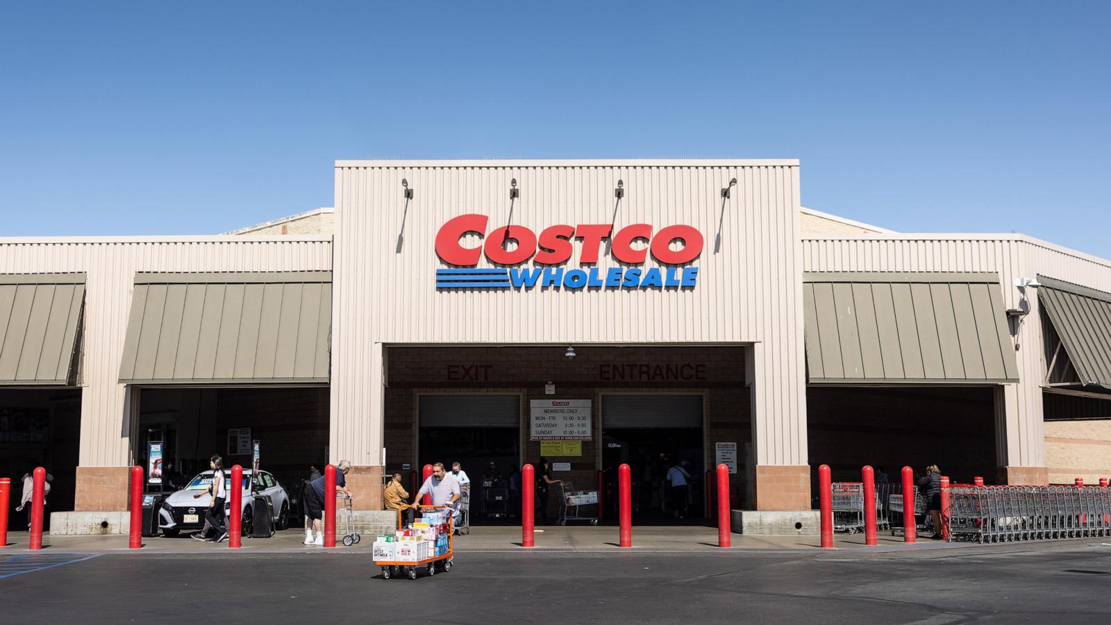 PHOTO: A man with a flat cart full of groceries leaves a Costco warehouse on April 4, 2025, in Hawthorne, California.