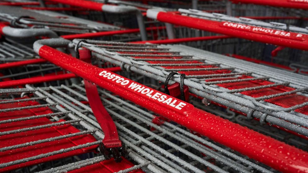 PHOTO: Shopping carts outside a Costco store in New York on May 20, 2023.