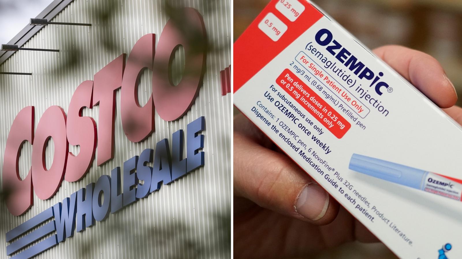 PHOTO: A Costco store in Bayonne, N.J., Dec. 9, 2023. | A pharmacist holds a box of Novo Nordisk A/S Ozempic brand semaglutide medication at a pharmacy in Provo, Utah, Nov. 27, 2023.