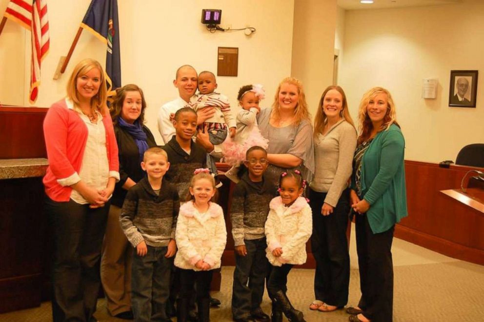 PHOTO: Gabrielle and Shannon Fessenden adopted Jordan, 15, Jay, 10, Myah, 9, Jericho, 5, Briella 4 and Mason, 2. The siblings join the Fessendens' biological children, Scott, 11 and Giana, 8. Here, the family is seen at Briella's adoption in 2015.