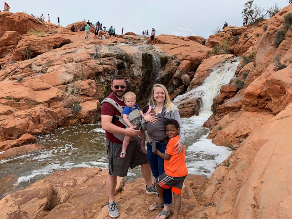 PHOTO: Joseph and Shanna Weight of Elk Ridge, Utah, are seen in an undated photo with their kids Milo, 5, Nash, 2 and their newly adopted daughter, Onni Pearl Weight, 3 months.