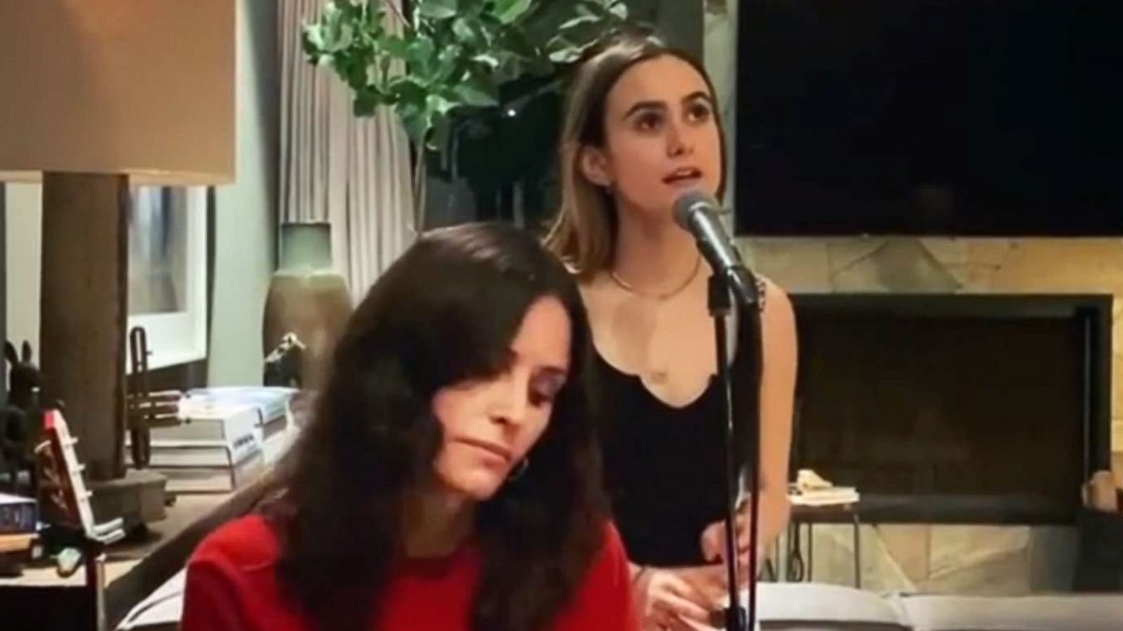 PHOTO: Actress Courteney Cox and her daughter Coco perform a song from the Broadway smash, "Hamilton," in a video posted to Instagram on March 24, 2020.