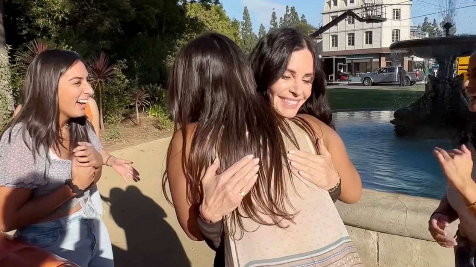 PHOTO: Frame grab of a video actress Courteney Cox posted on her social media surprising "Friends" fans at Warner Bros. Studios in Burbank, Calif., on Nov. 30, 2022.