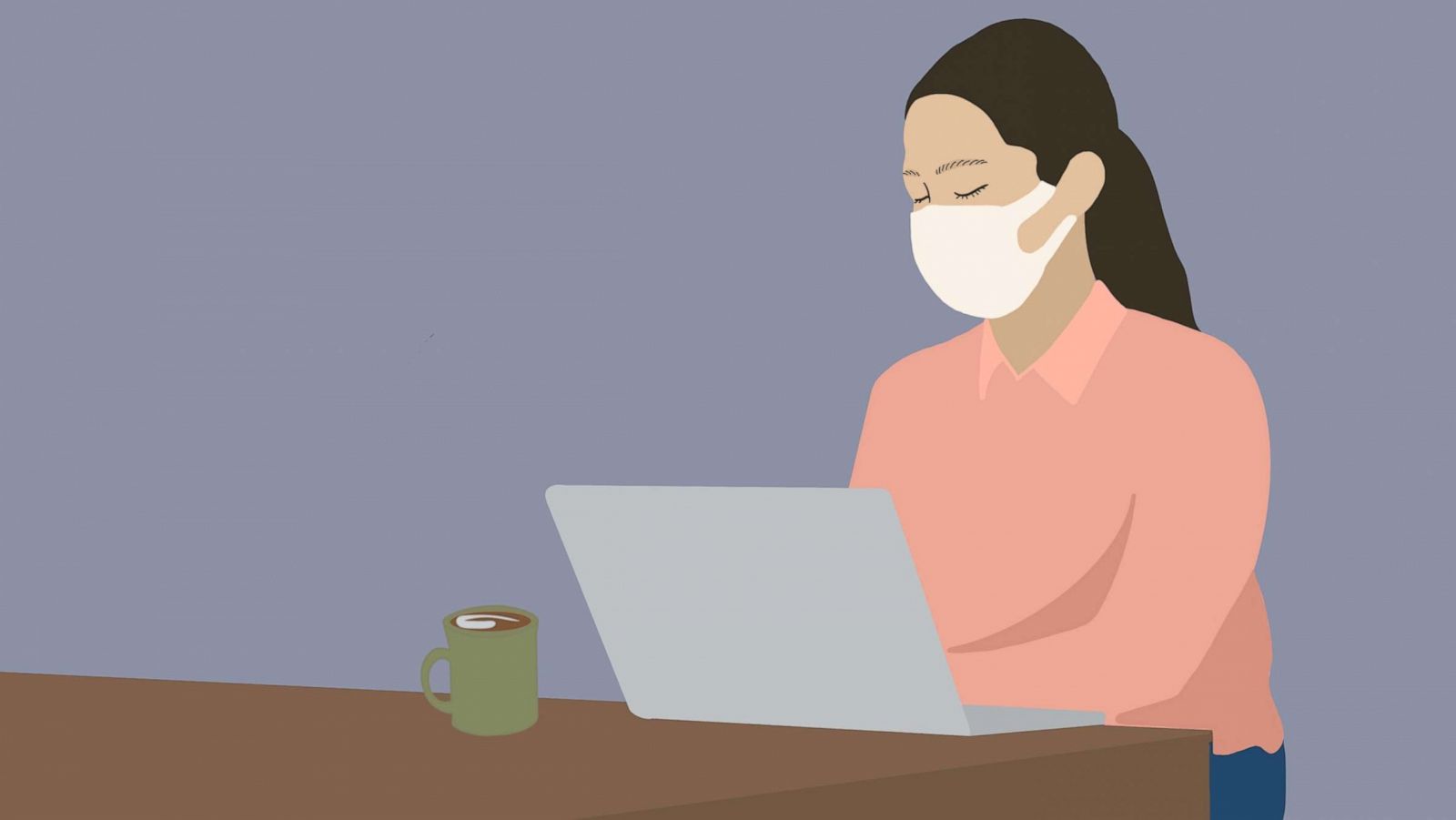 PHOTO: An illustration shows a person wearing a face mask while using a laptop.