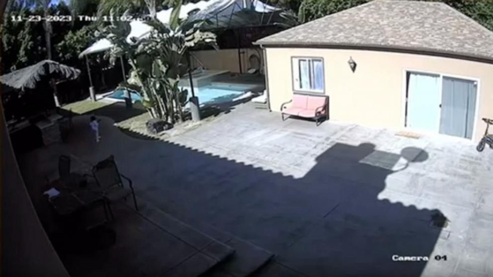 PHOTO: Home surveillance video provided by Kirsten Atkinson shows her niece Madison entering the backyard pool at Atkinson’s home before she had to be rescued by family members.