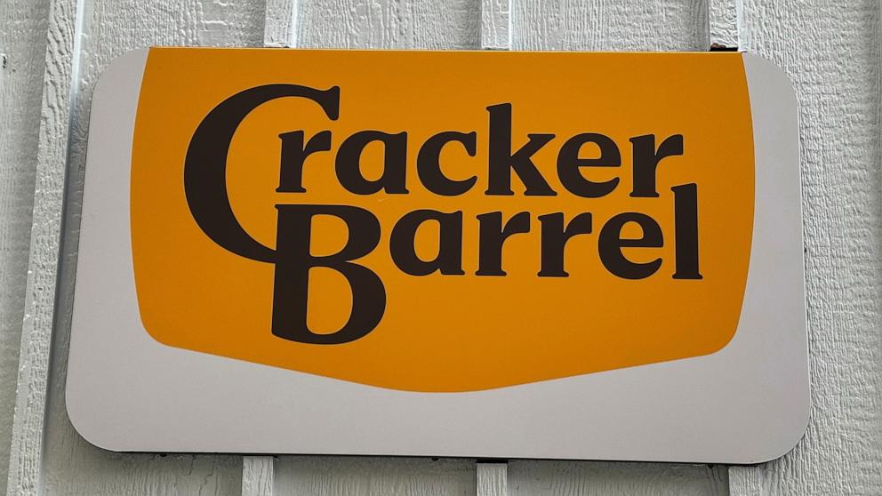 PHOTO: The new Cracker Barrel logo is displayed, Aug. 21, 2025, in New York.