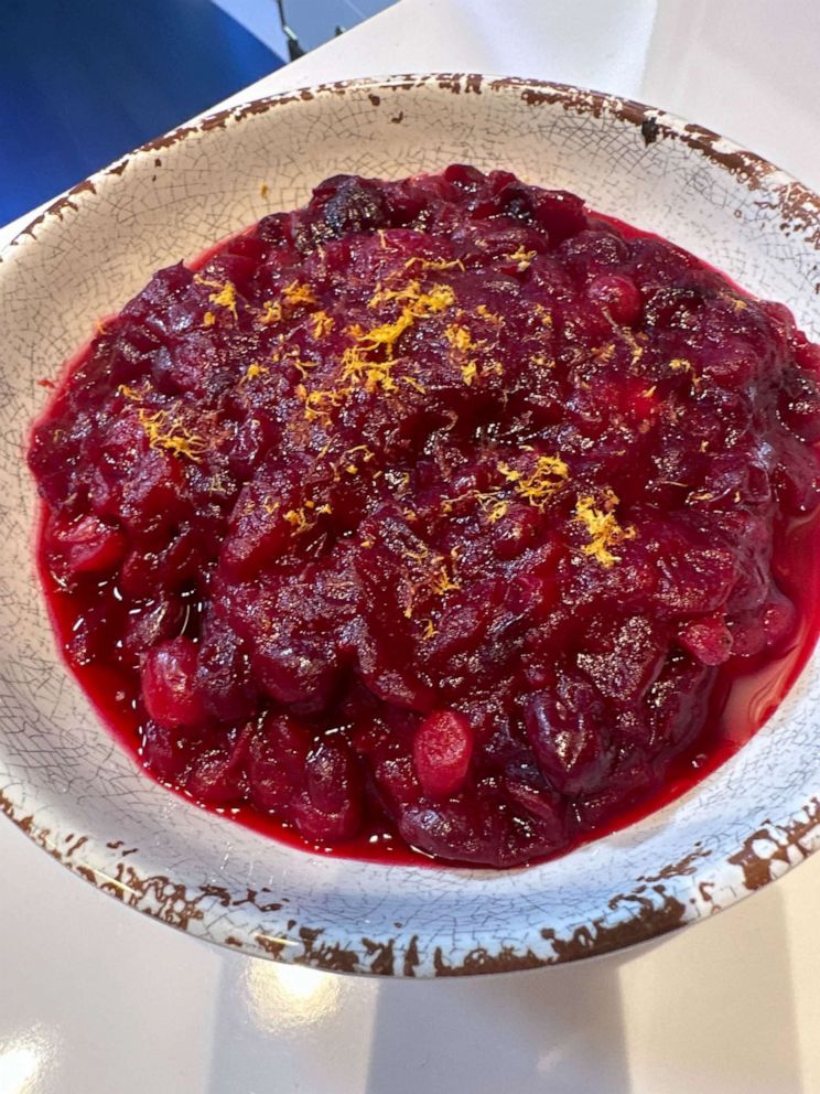 PHOTO: A bowl of cranberry sauce with orange zest.