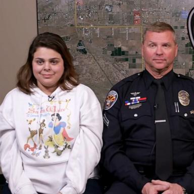 PHOTO: Aymee Ruiz reunited on Feb. 19 with first responders Chandler Police Officer Brian Larison and Peoria Firefighter and Paramedic Asa Paguia after they helped save her from a burning truck along an Arizona highway on Feb. 18.