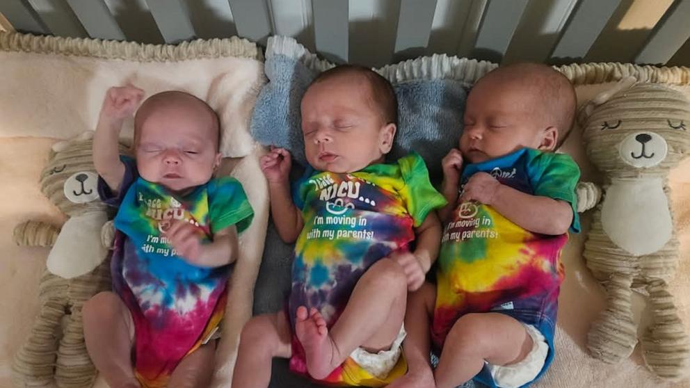 PHOTO: Triplets Jack, Cherish and Rivers Crawford were born at about 31 weeks and 1 day on Dec. 19, 2024.