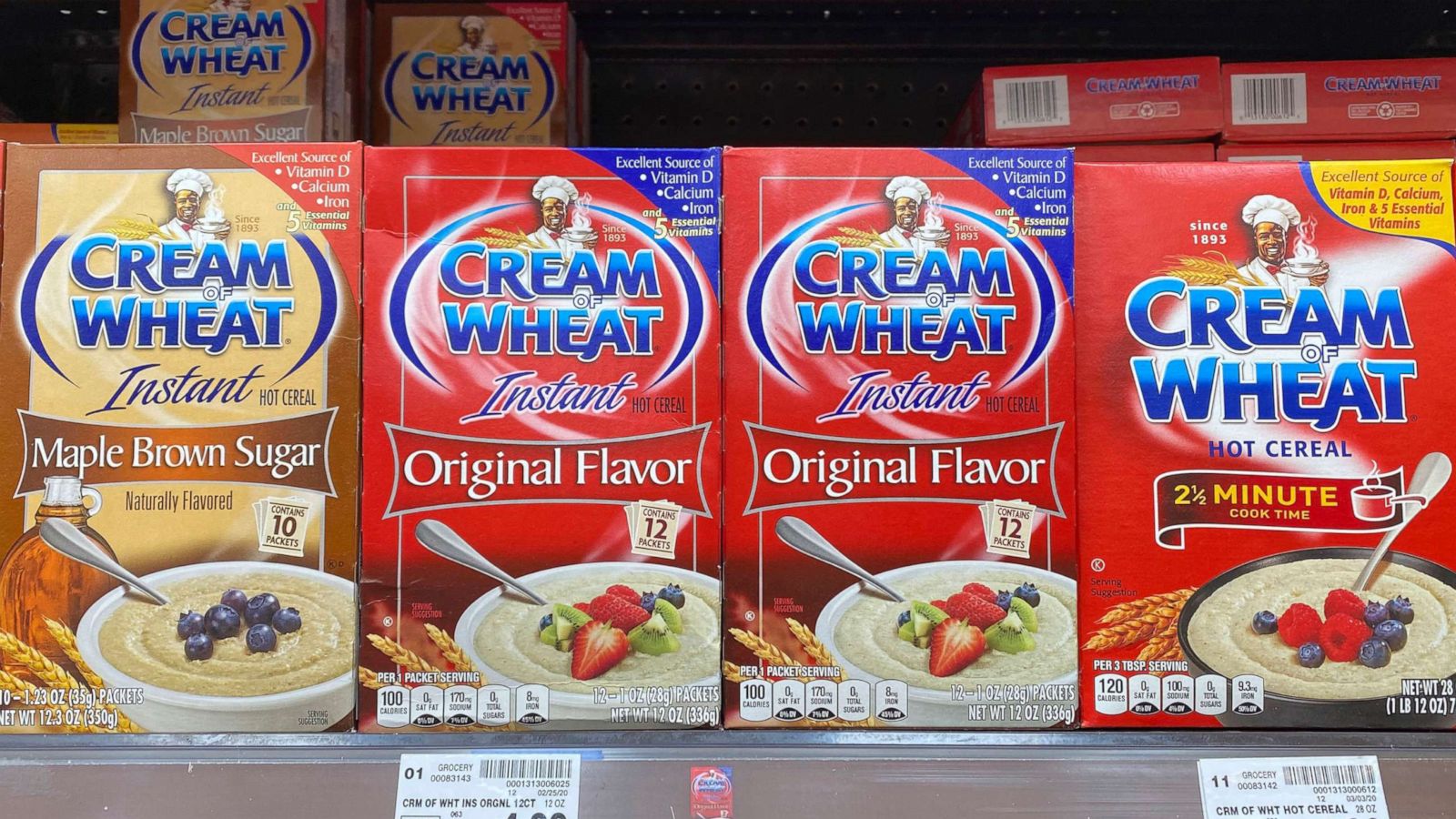 PHOTO: In this June 20, 2020, file photo, Cream of Wheat original and maple sugar boxes are seen in Monterey Park, Calif.