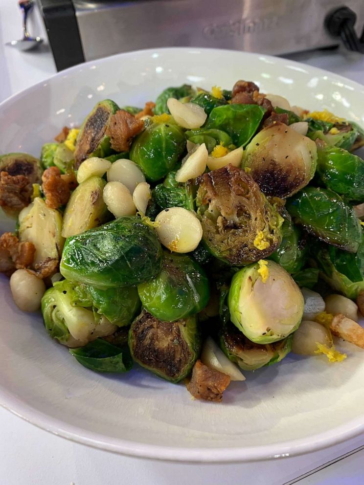 PHOTO: Crispy pork belly and lemon zest Brussels sprouts. 