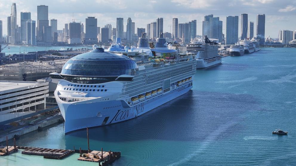 PHOTO: An aerial view of cruise ships, Feb. 3, 2024, in Miami.