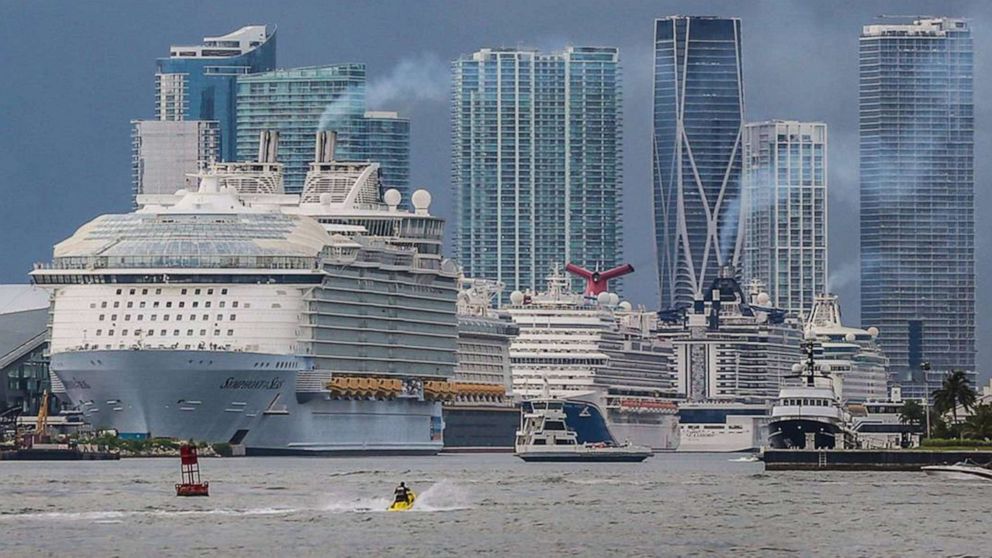 Cruise ships lineup before departure along the Port of Miami, June 25, 2022.