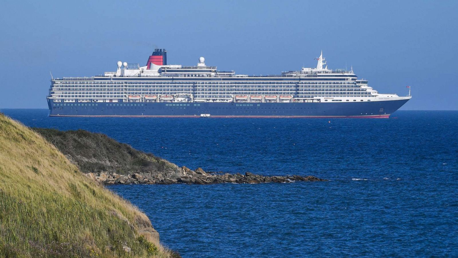 PHOTO: In this Aug. 18, 2020, file photo, a cruise ship is anchored in the English Channel near Weymouth, England.