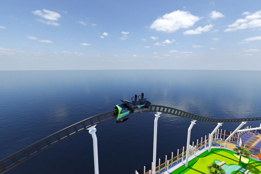 PHOTO: A rendered illustration shows the electric roller coaster on the Carnival Cruise Line ship Mardi Gras, planned for 2020.