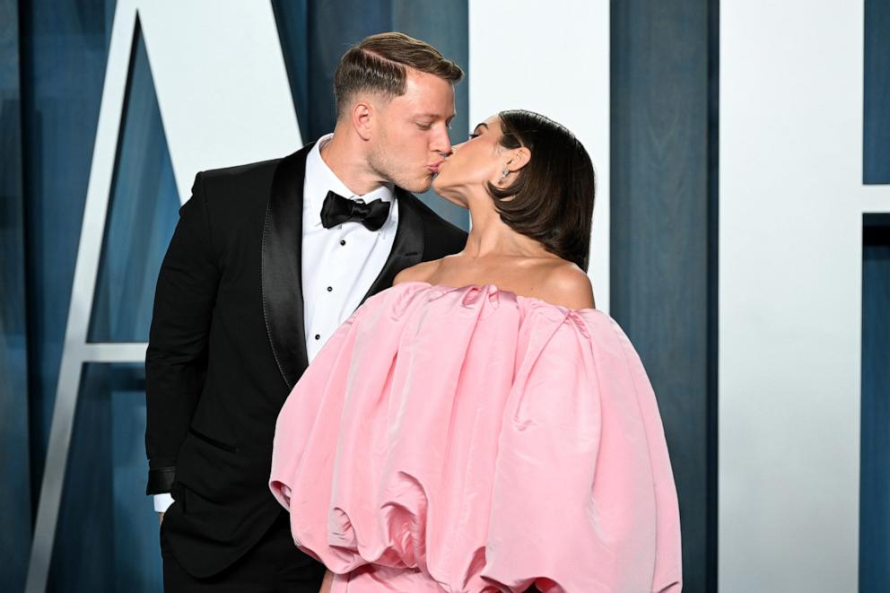 PHOTO: Christian McCaffrey and Olivia Culpo attend the 2022 Vanity Fair Oscar Party Hosted by Radhika Jones at Wallis Annenberg Center for the Performing Arts on March 27, 2022 in Beverly Hills, California.