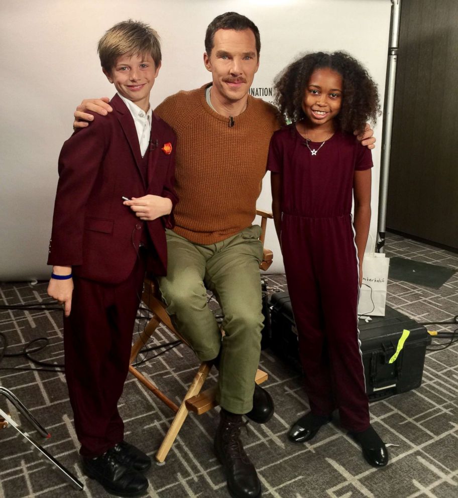 PHOTO: William Arbuckle and Nyla Smith with "The Grinch" star Benedict Cumberbatch, Nov. 2, 2018, in New York City.