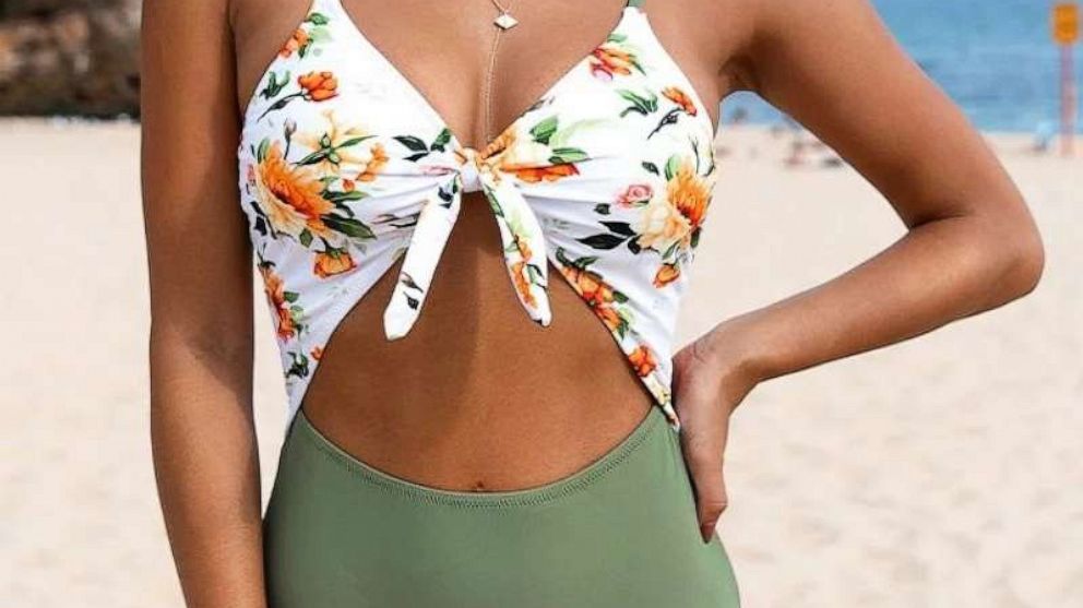 PHOTO: Cupshe Green and Floral Knotted One Piece Swimsuit