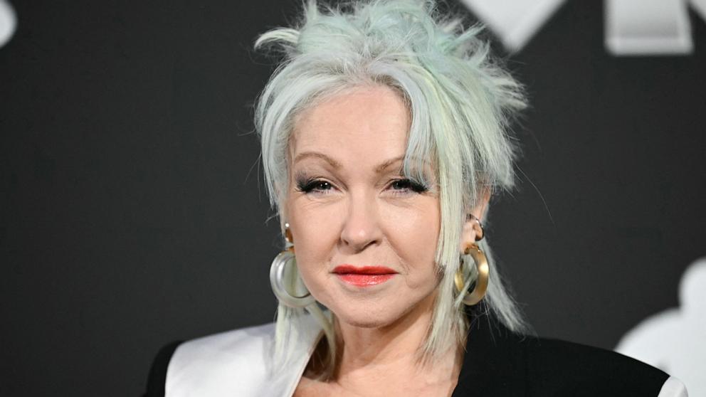 PHOTO: US singer Cyndi Lauper arrives to attend the MTV Video Music Awards at UBS Arena in Elmont, New York, on Sept. 11, 2024. 