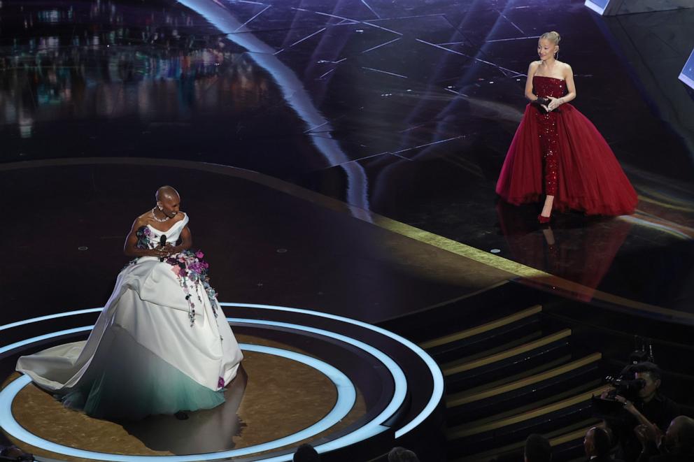 PHOTO: Cynthia Erivo and Ariana Grande perform onstage during the 97th Annual Oscars at Dolby Theatre in Hollywood, Calif., March 02, 2025.