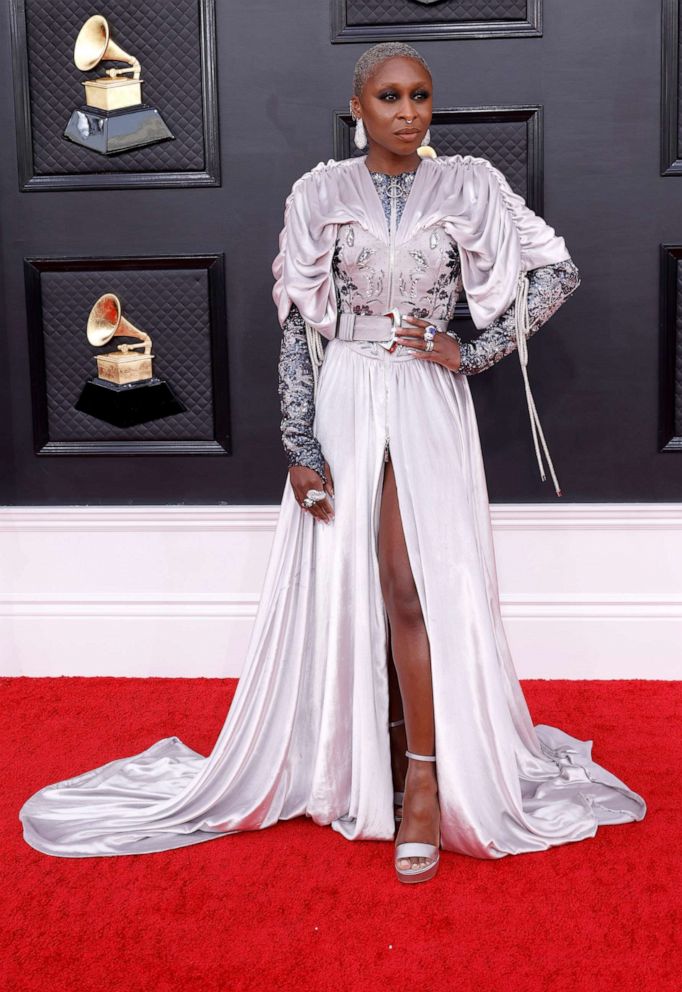 PHOTO: Cynthia Erivo attends the 64th GRAMMY Awards at MGM Grand Garden Arena, April 3, 2022, in Las Vegas.