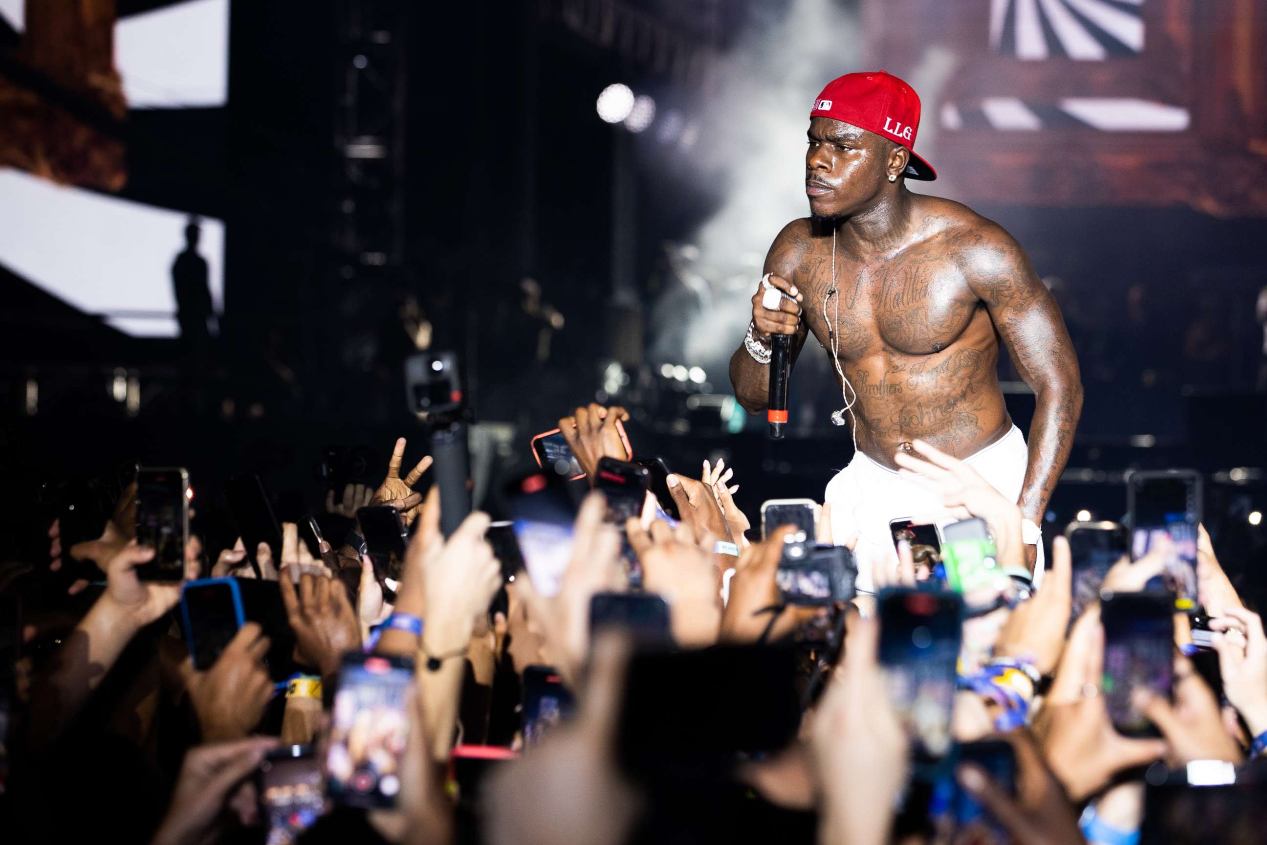 PHOTO: DaBaby performs on stage during Rolling Loud at Hard Rock Stadium on July 25, 2021, in Miami Gardens, Fla.