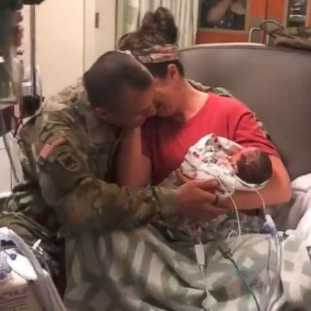 VIDEO: Mom who welcomed twins sheds tears as military husband surprises her in hospital