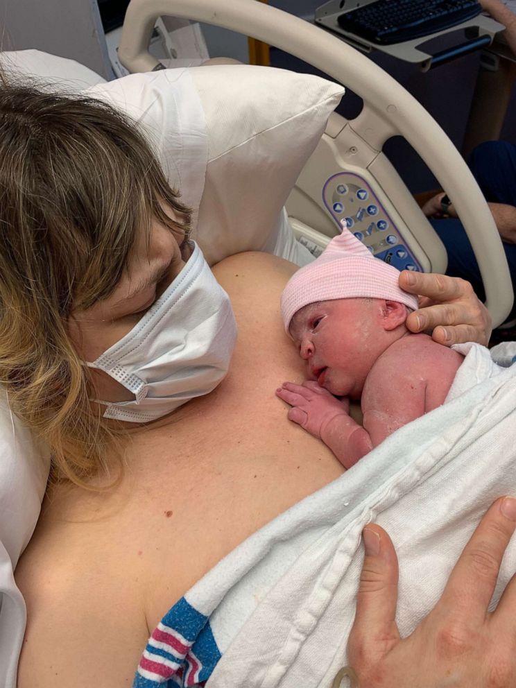 PHOTO: Valeri Hedges of Bedford, New York, holds her daughter, Adrienne, born April 5.