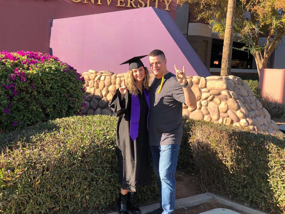 PHOTO: An Illinois father has graduated from the same college as his daughter in a complete surprise to the family. Mike Loven, 47, of Machesney Park, received a bachelor’s degree in finance and economics from Grand Canyon University in Arizona.