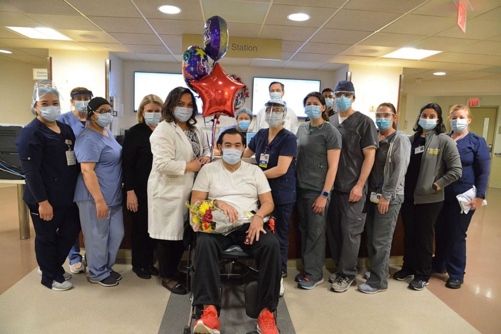 PHOTO: After 72 days at Catholic Health’s Mercy Hospital in Rockville Centre, New York, Alfredo Hercules, 39, was reunited with his family. Hercules was otherwise healthy prior to COVID-19, and said he does not know how he contracted the virus.