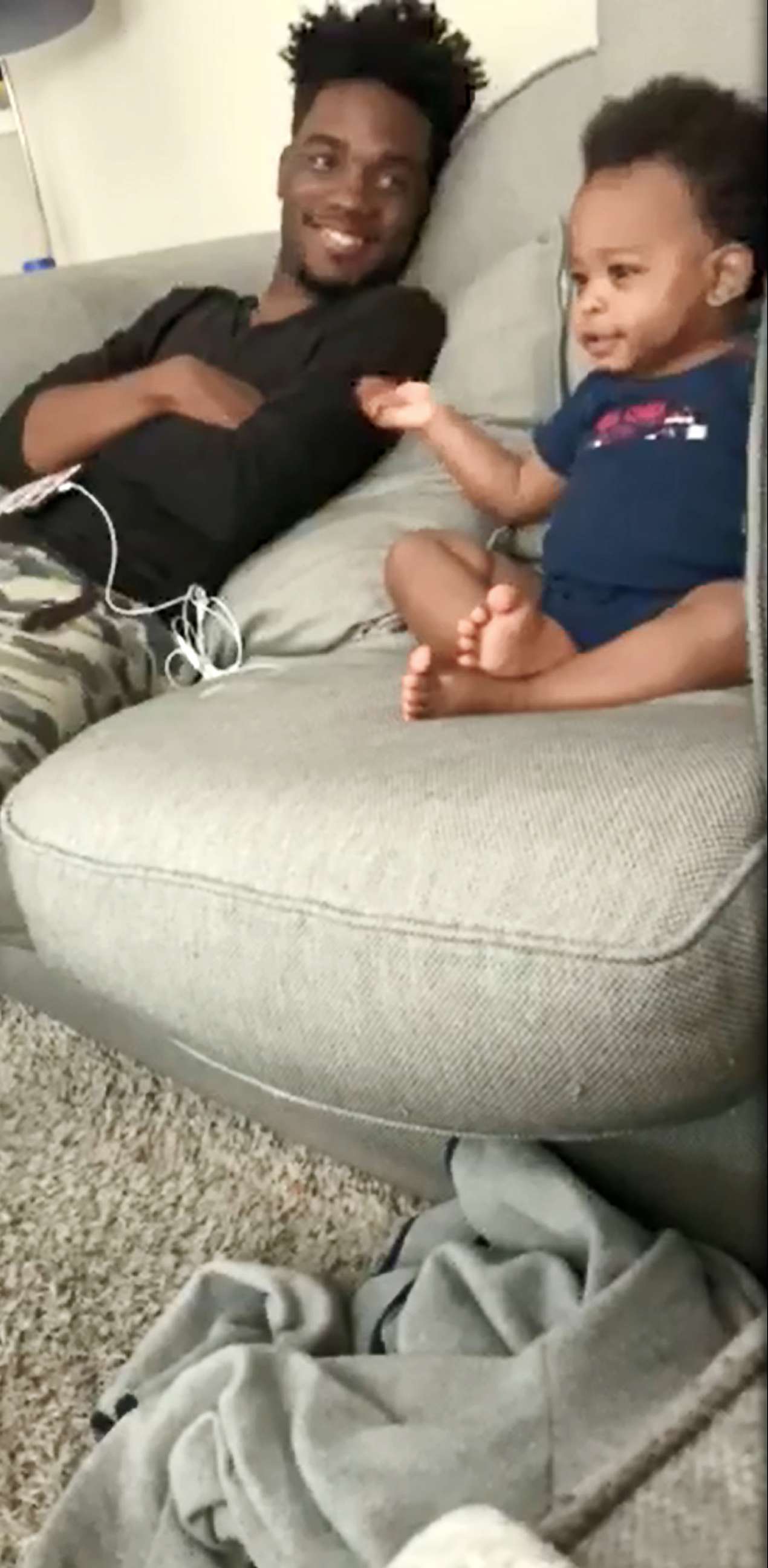 PHOTO: Shanieke Pryor shared footage of her son Kingston and dad DJ Pryor sitting on the couch while watching TV and engaging in hilarious conversation on June 4, 2019.