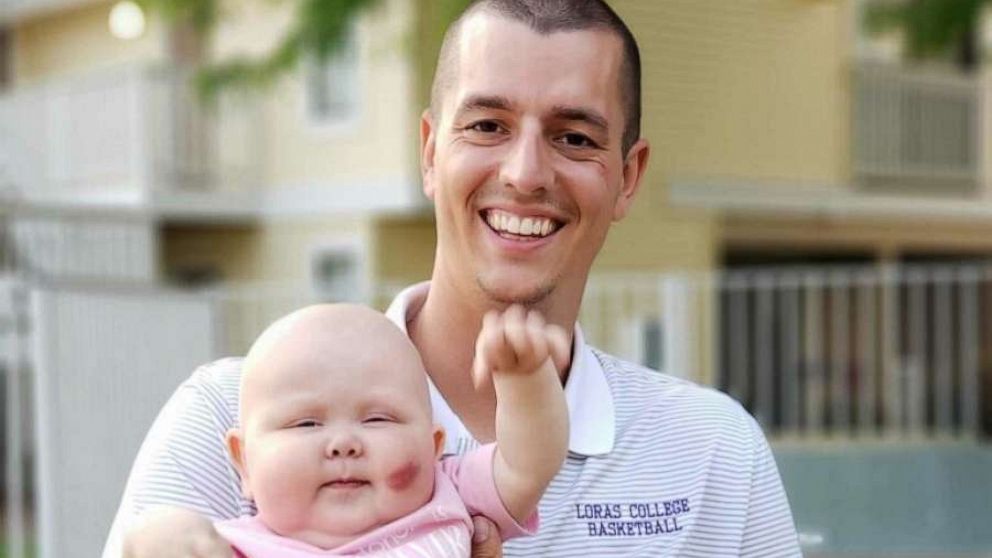 PHOTO: In May 2019, Alle Jilg and her parents, Tia and Mike Jilg, met Jacob Oswald -- a father of two from Iowa whose bone marrow donation was a match for Alle.