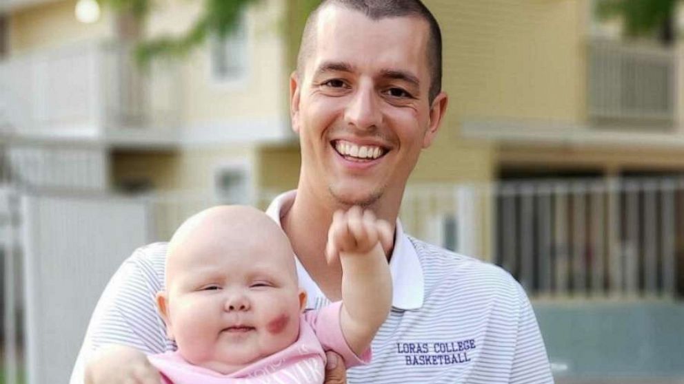 PHOTO: In May 2019, Alle Jilg and her parents, Tia and Mike Jilg, met Jacob Oswald -- a father of two from Iowa whose bone marrow donation was a match for Alle.