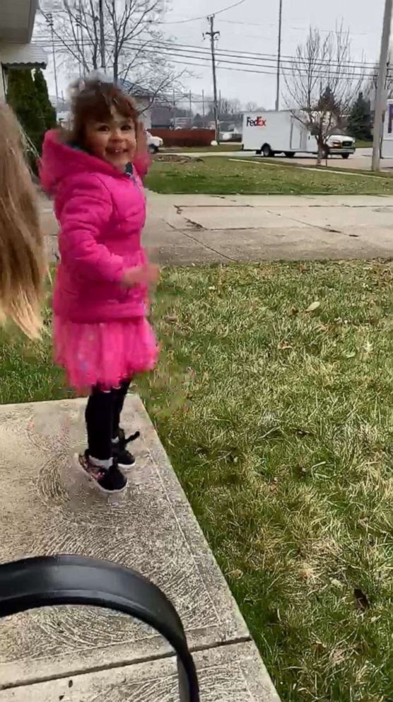 PHOTO: A 4-year-old named Ava jumped for joy as a fleet of FedEx trucks paraded through her Ohio, neighborhood after her birthday party was canceled due to the novel coronavirus shutdown.