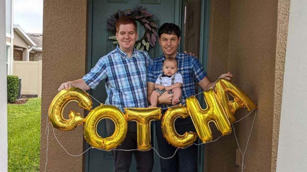 PHOTO: Christopher More and Anthony Lach adopted their son, Parker Terence Lachmore, over Zoom in May 2020.