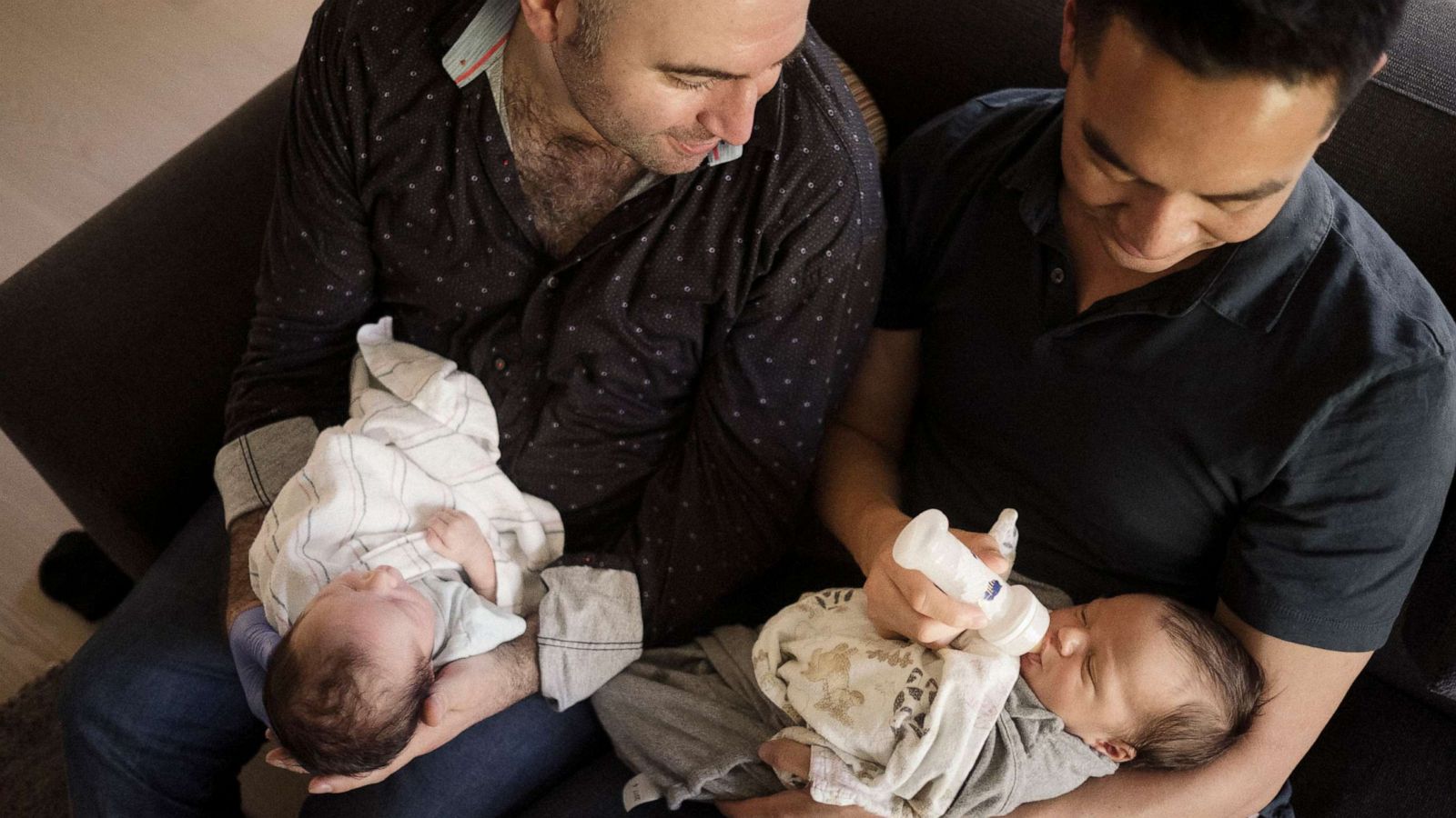 PHOTO: George Arison, right, and his husband Robert Luo welcomed their children, Luka and Emilia, in September 2019.