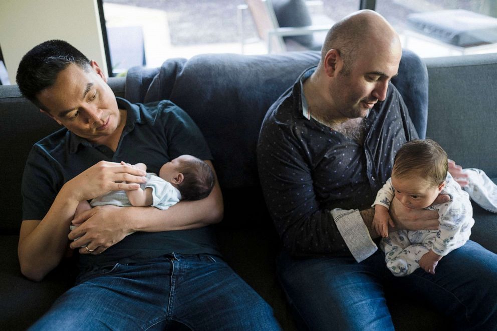 PHOTO: George Arison and his husband Robert Luo welcomed their children, Luka and Emilia, in September 2019.