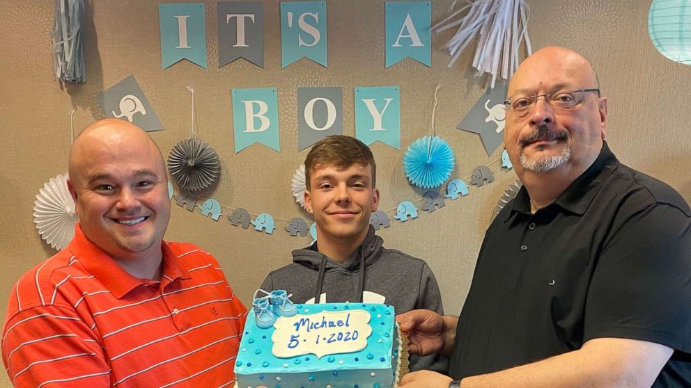 PHOTO: Chad and Paul Beanblossom of Pigeon Forge, Tennessee, adopted their son Michael over a Zoom call as court proceedings have come to a halt amid the coronavirus pandemic. 