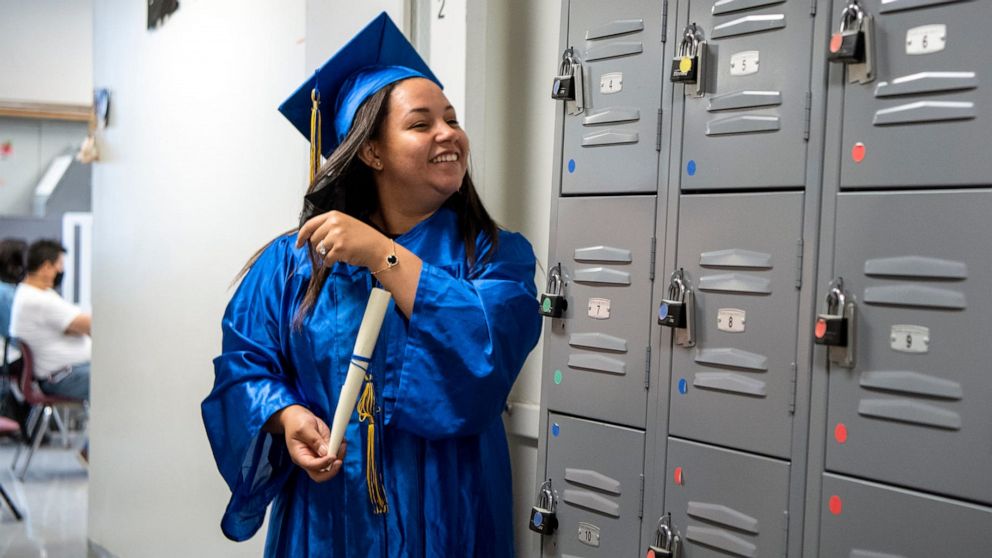 PHOTO: Dropping out of high school after becoming pregnant, Dafani Peralta now achieves her dream of receiving her high school equivalency diploma. Peralta is the only member of her class receiving her diploma after passing the five necessary tests.