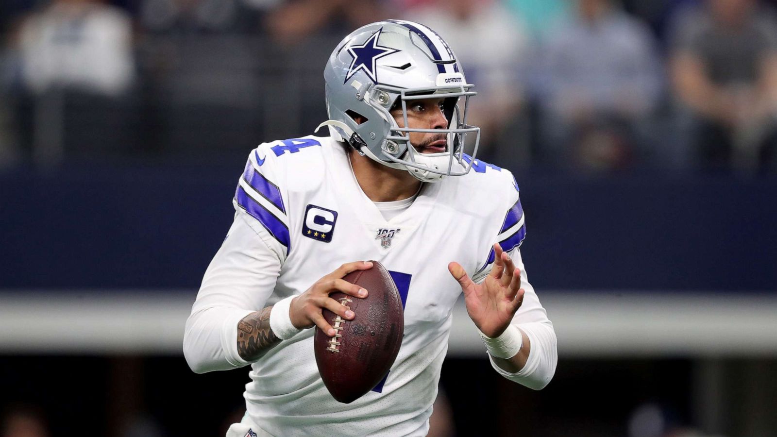 PHOTO: Dak Prescott of the Dallas Cowboys during a game at AT&T Stadium on Dec. 29, 2019 in Arlington, Texas.